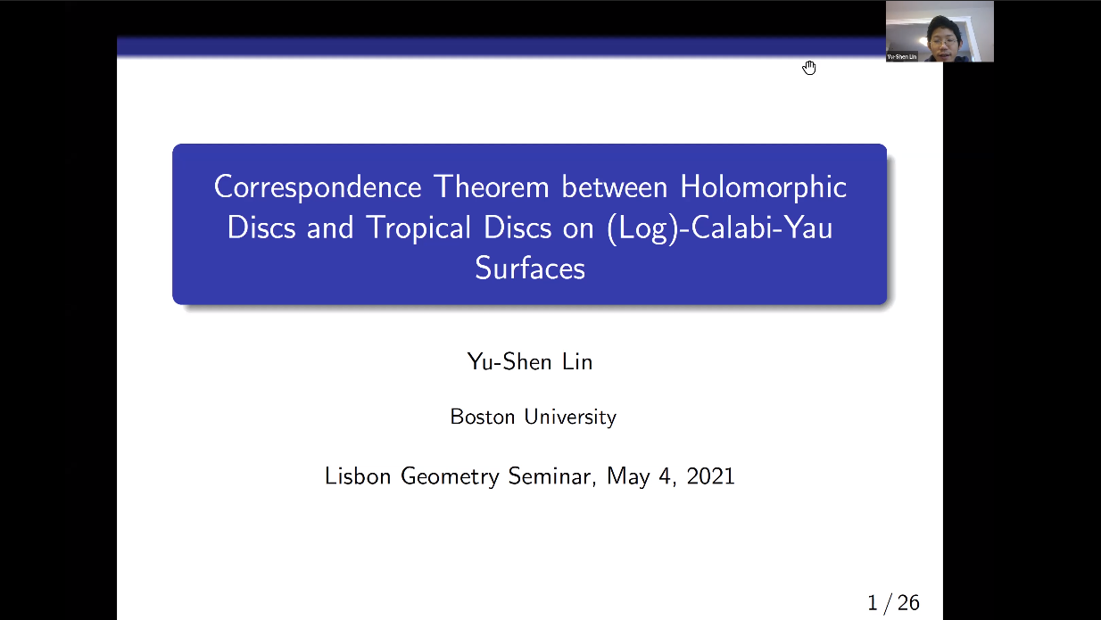  2021.05.04 Correspondence theorem between holomorphic discs and tropical discs on (Log)-Calabi-Yau Surfaces
