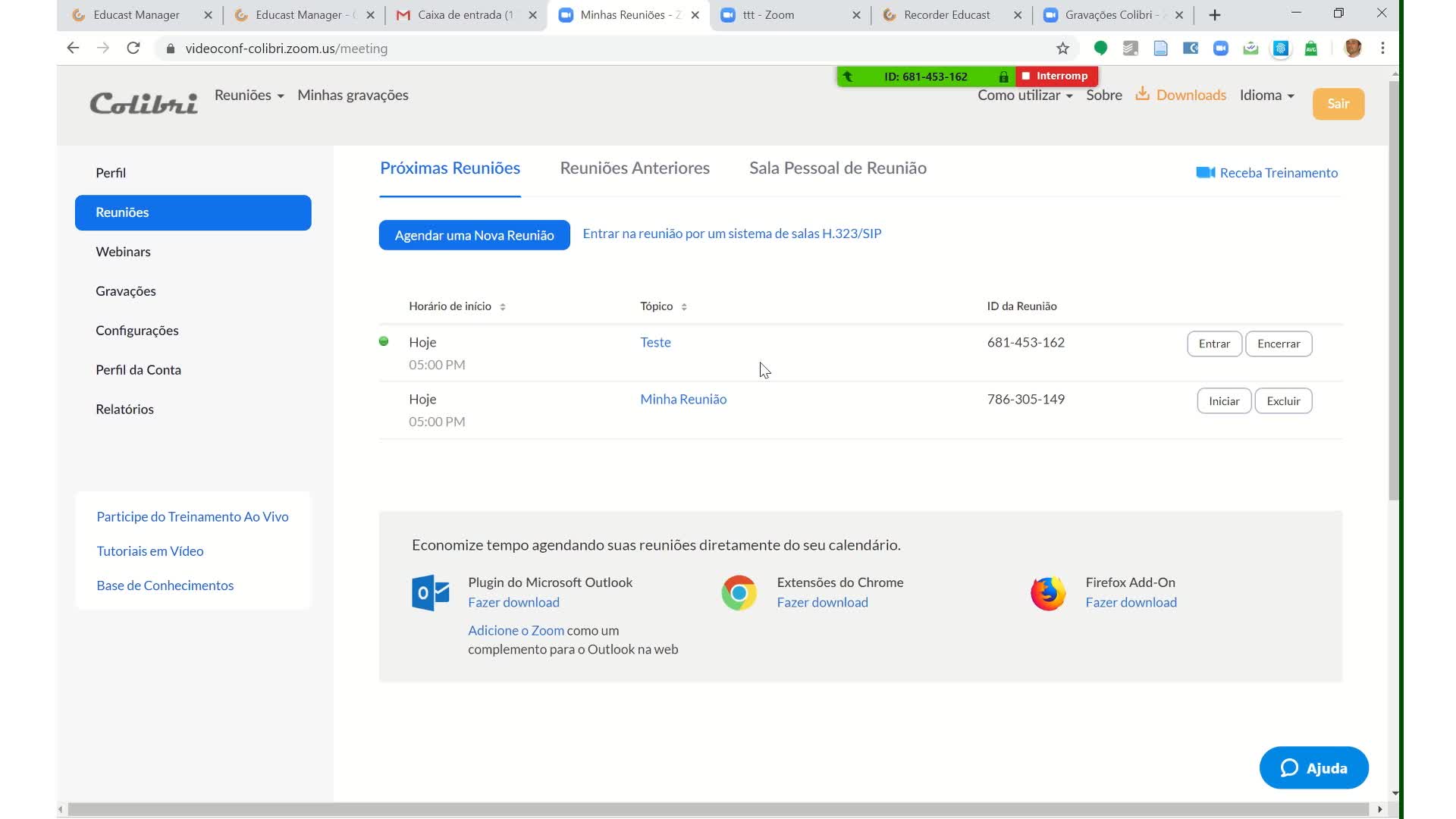 Colibri/Zoom 3 - Iniciar e Gerir a Aula Online