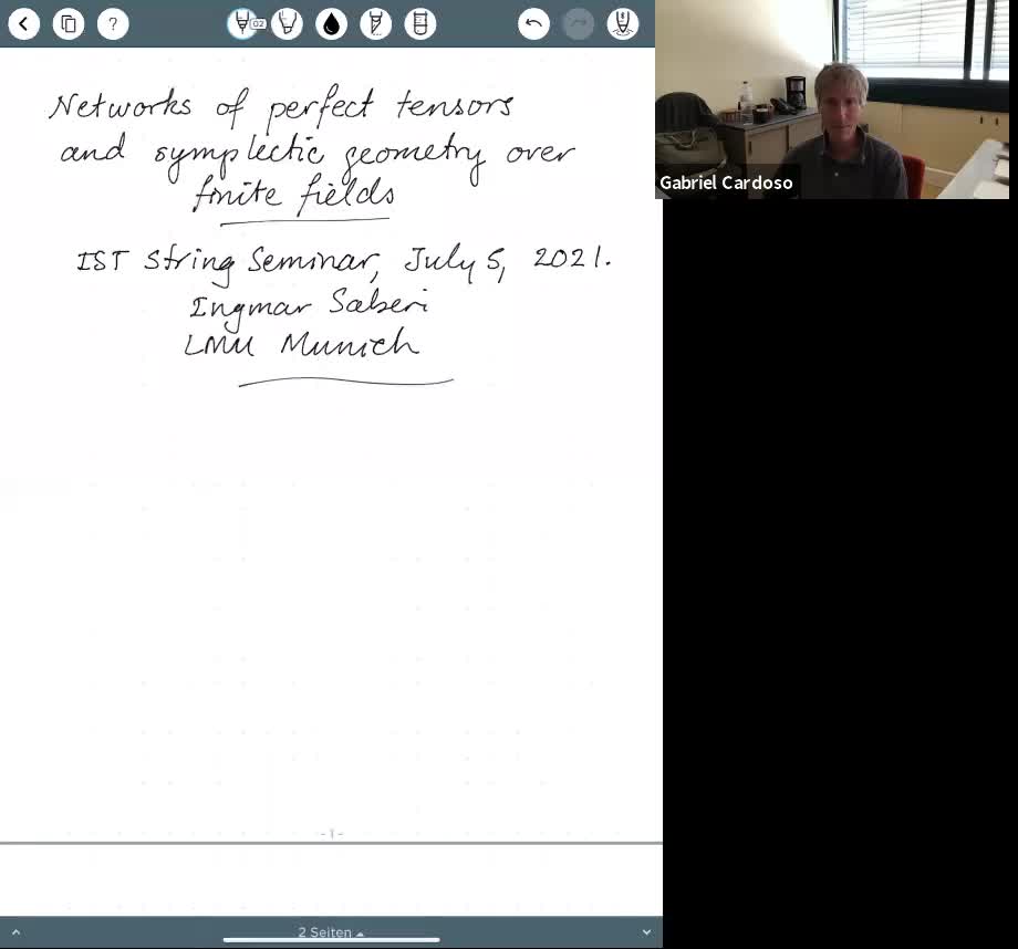 05.07.21: Networks of perfect tensors via symplectic geometry over finite fields