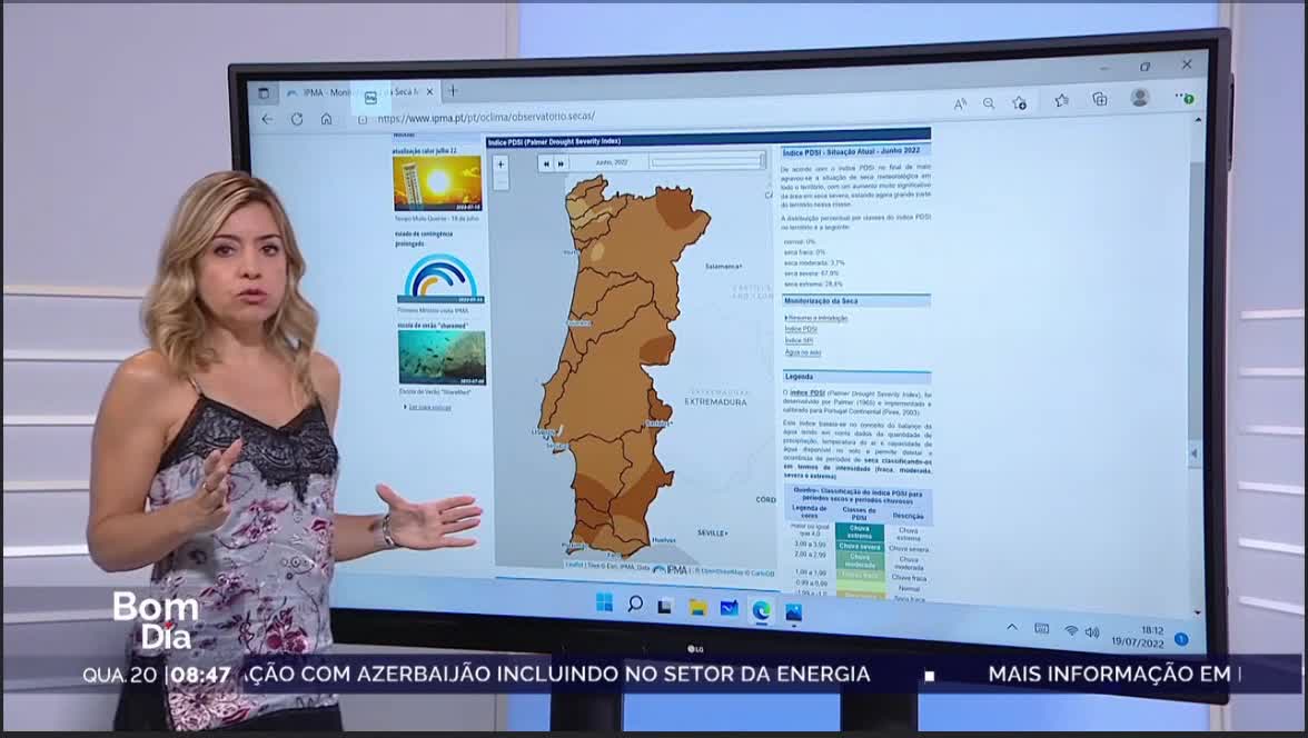  Situação Meteorológica atual, seca em Portugal 20-07-2022, IPMA RTP1.
