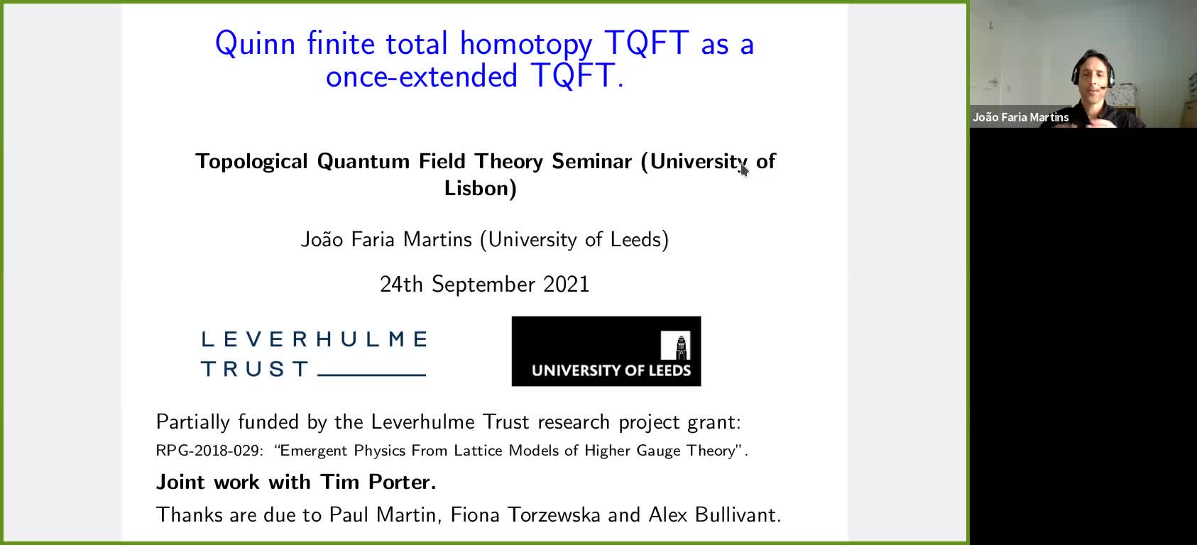  2021.09.24 Quinn Finite Total Homotopy TQFT as a once-extended TQFT