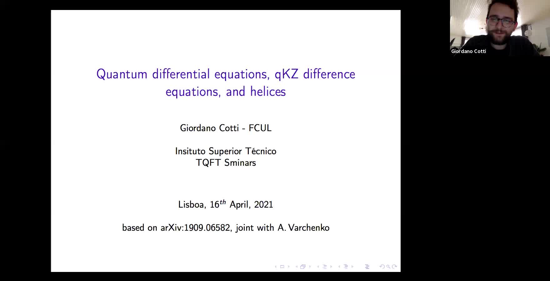  2021.04.16 Quantum differential equations, qKZ difference equations, and helices.