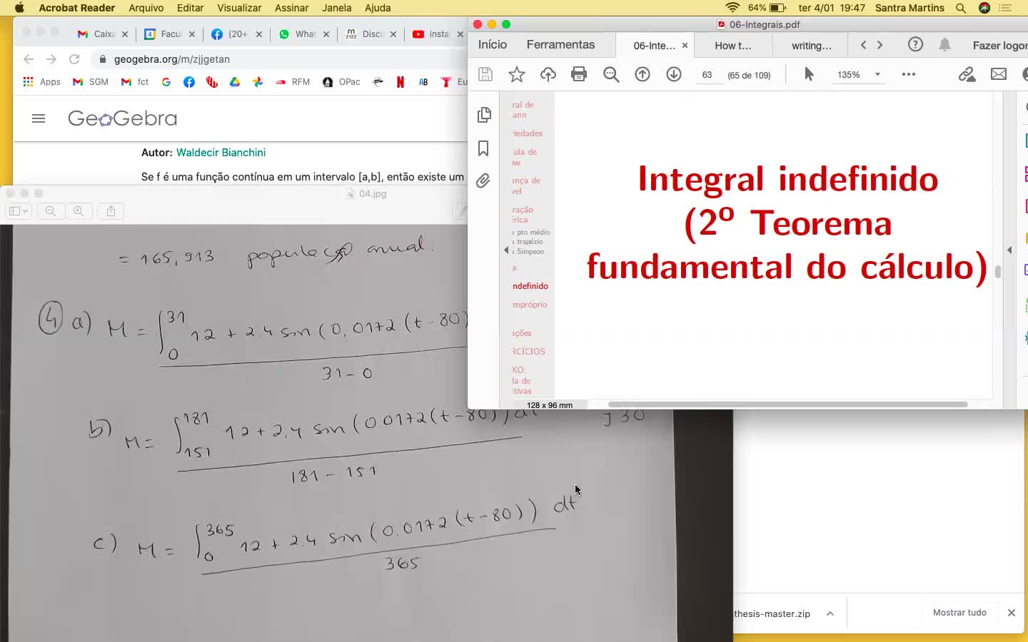  Mudança de variável; Teorema da média; Integral indefinido