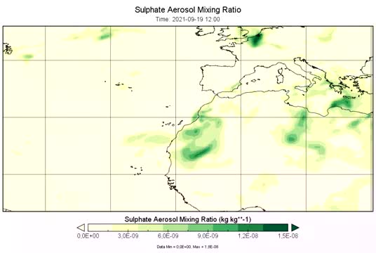  Aerossóis sulfato do vulcão Cumbre Vieja atingem os Açores -  entre 19 de setembro e 1 de outubro de 2021