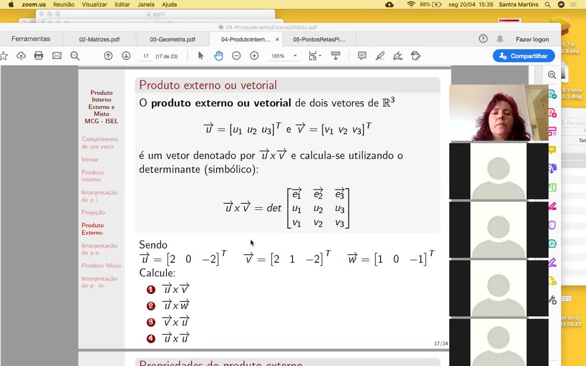  Aula06- Produto externo e misto de vetores, distância entre 2 pontos, quadriláteros