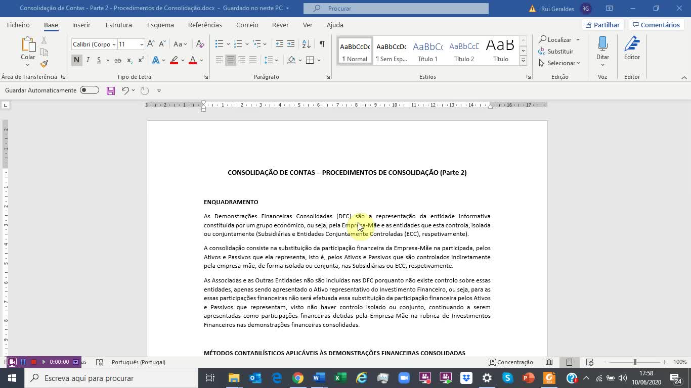 Consolidação de Contas - Parte 2 - Procedimentos de Consolidação