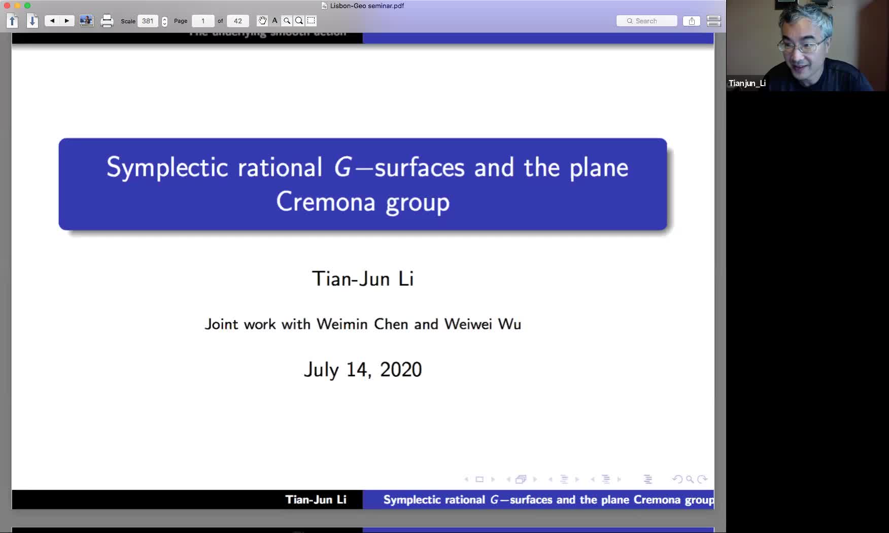 2020.07.14 Symplectic rational G-surfaces and the plane Cremona group