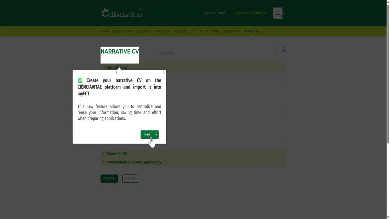 Creation of a narrative CIÊNCIAVITAE curriculum
