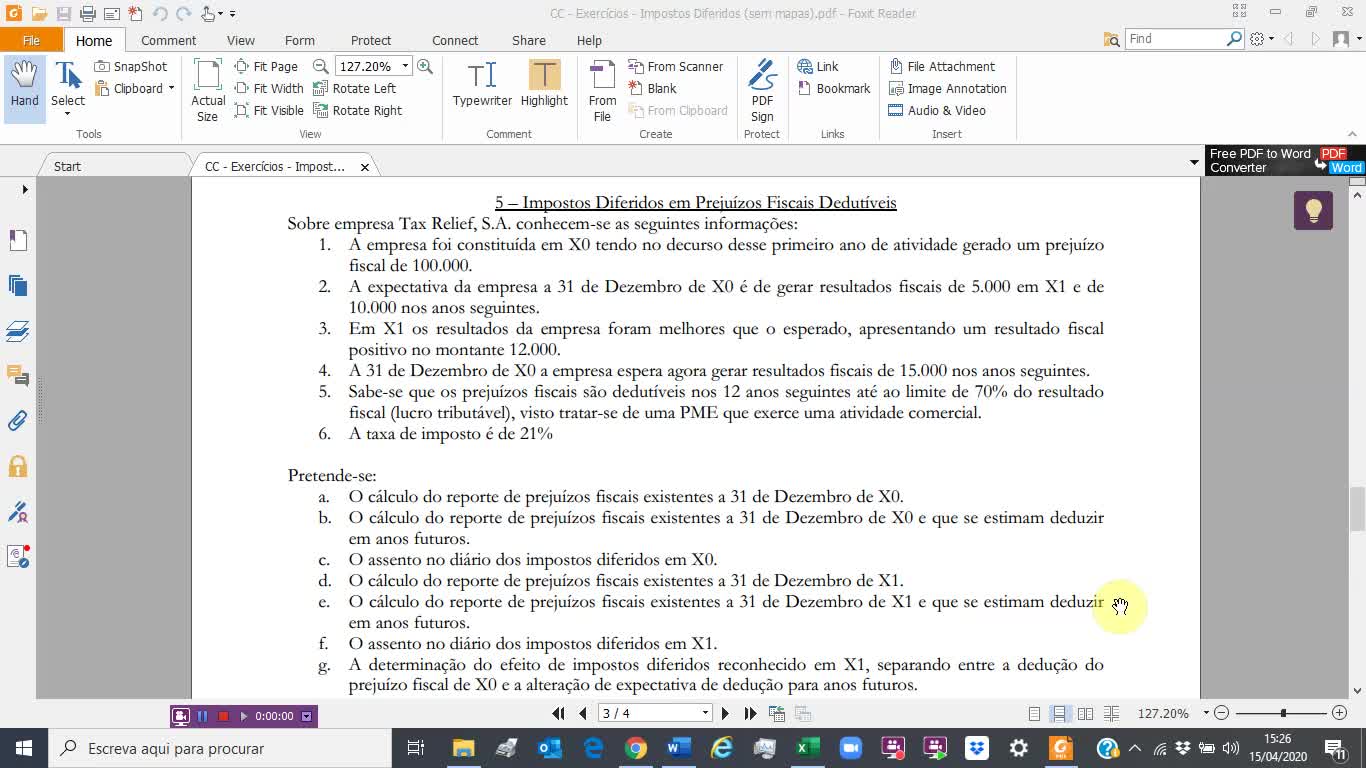 Resolução Exercício 5 (Impostos Diferidos)