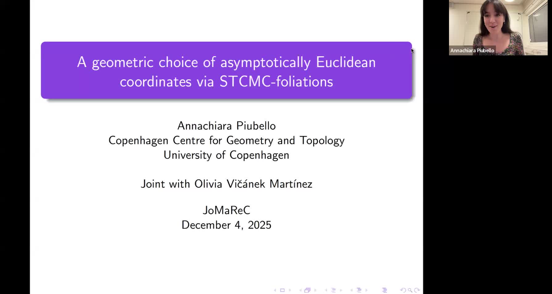  2025.12.04 A geometric choice of asymptotically Euclidean coordinates via STCMC-foliations - Annachiara Piubello