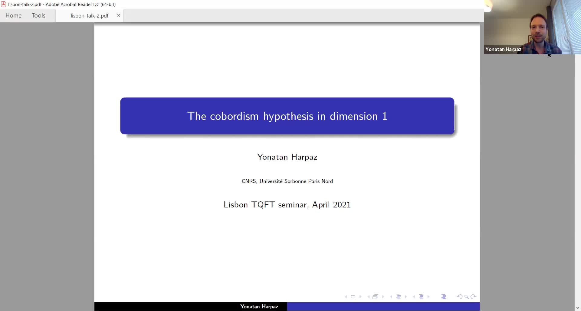  2022.04.06 The cobordism hypothesis in dimension 1