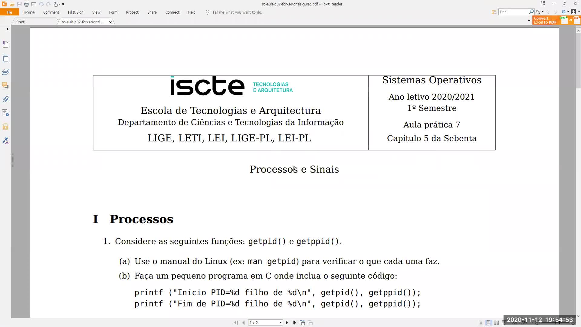 Sistemas Operativos - Aula P07 - Process Forks, Signals