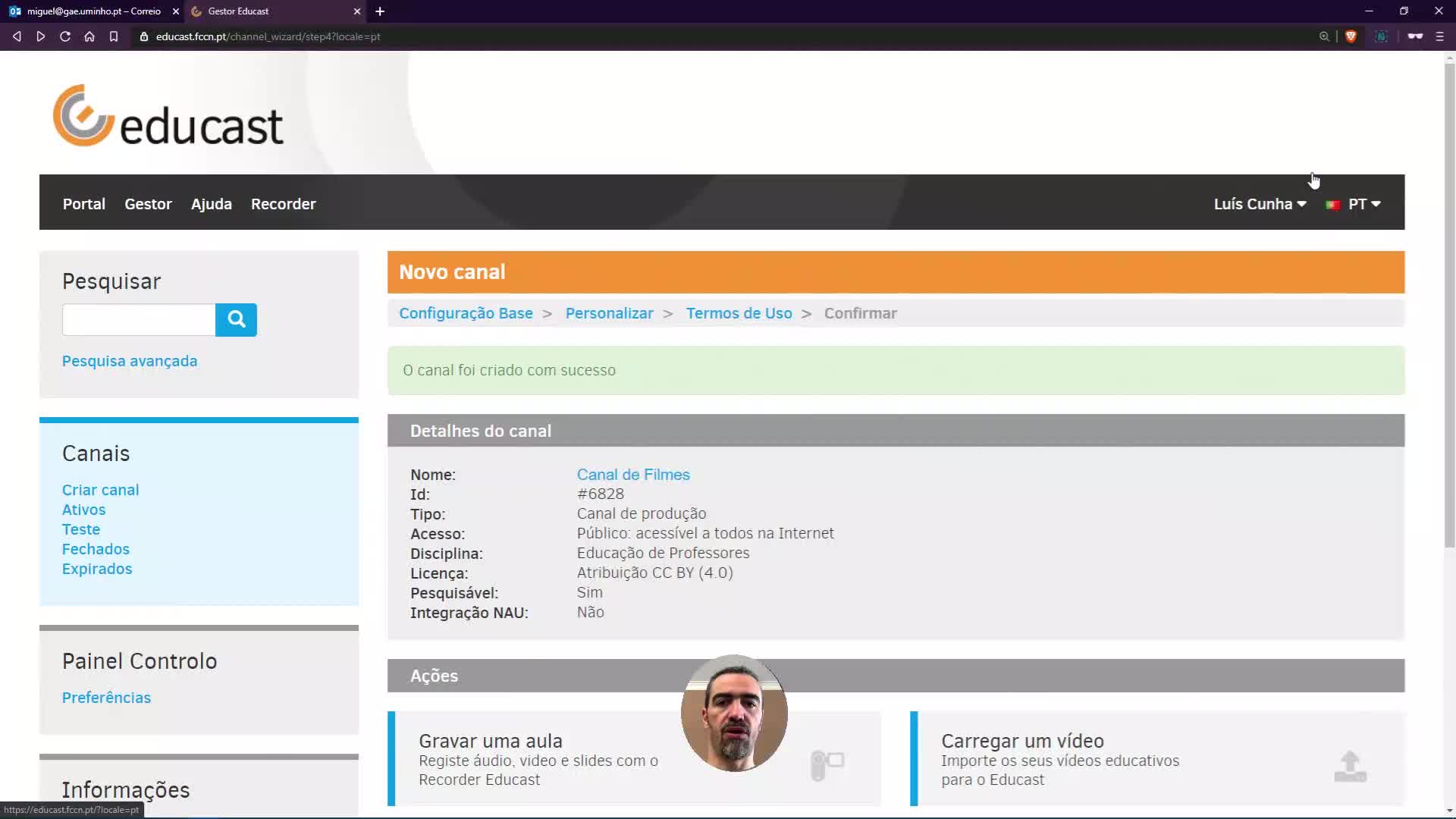 Carregar um Filme para um Canal Educast
