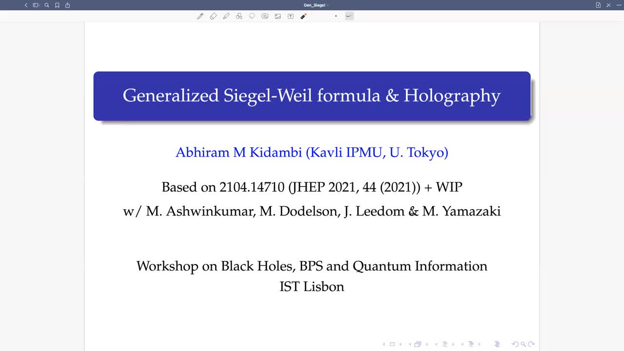 22.09.2021: Generalized Siegel-Weil theorem and Holography