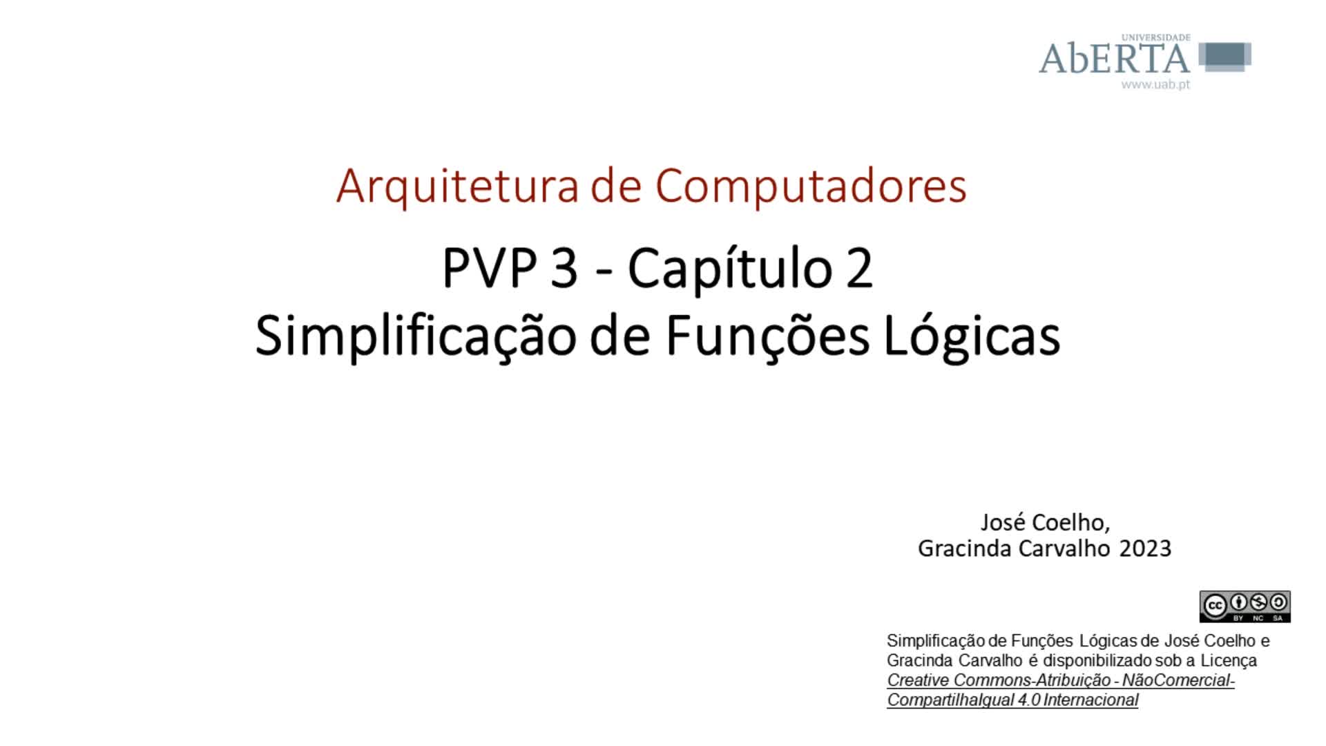  Arquitetura de Computadores. Capítulo 2 - Simplificação de funções lógicas