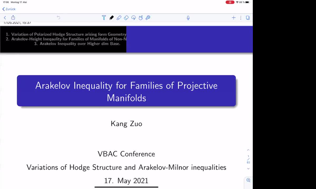  Arakelov Inequality for Families of Projective Manifolds - VBAC webinar 17/05/2021