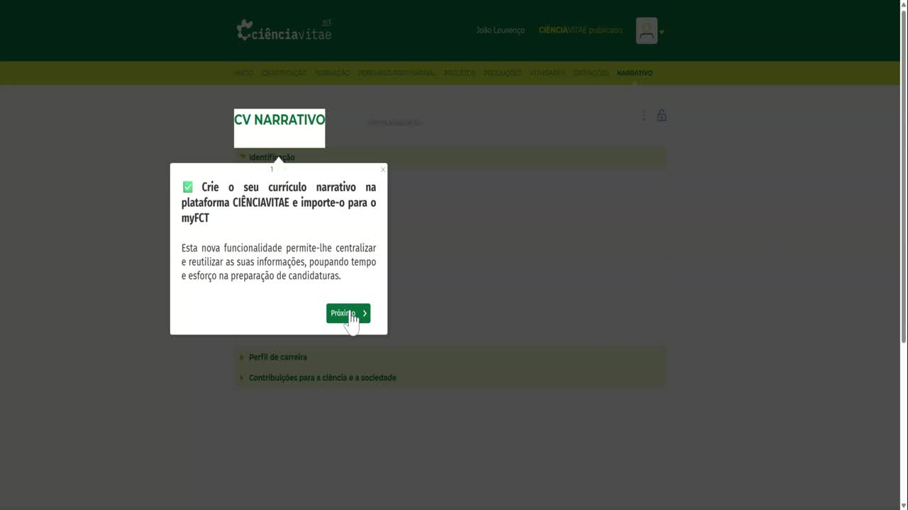 Criação de um currículo CIÊNCIAVITAE narrativo