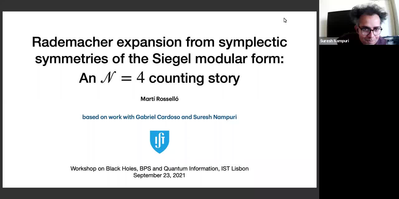 23.09.2021: Rademacher expansion from symplectic symmetries of the Siegel modular form: An N = 4  counting story