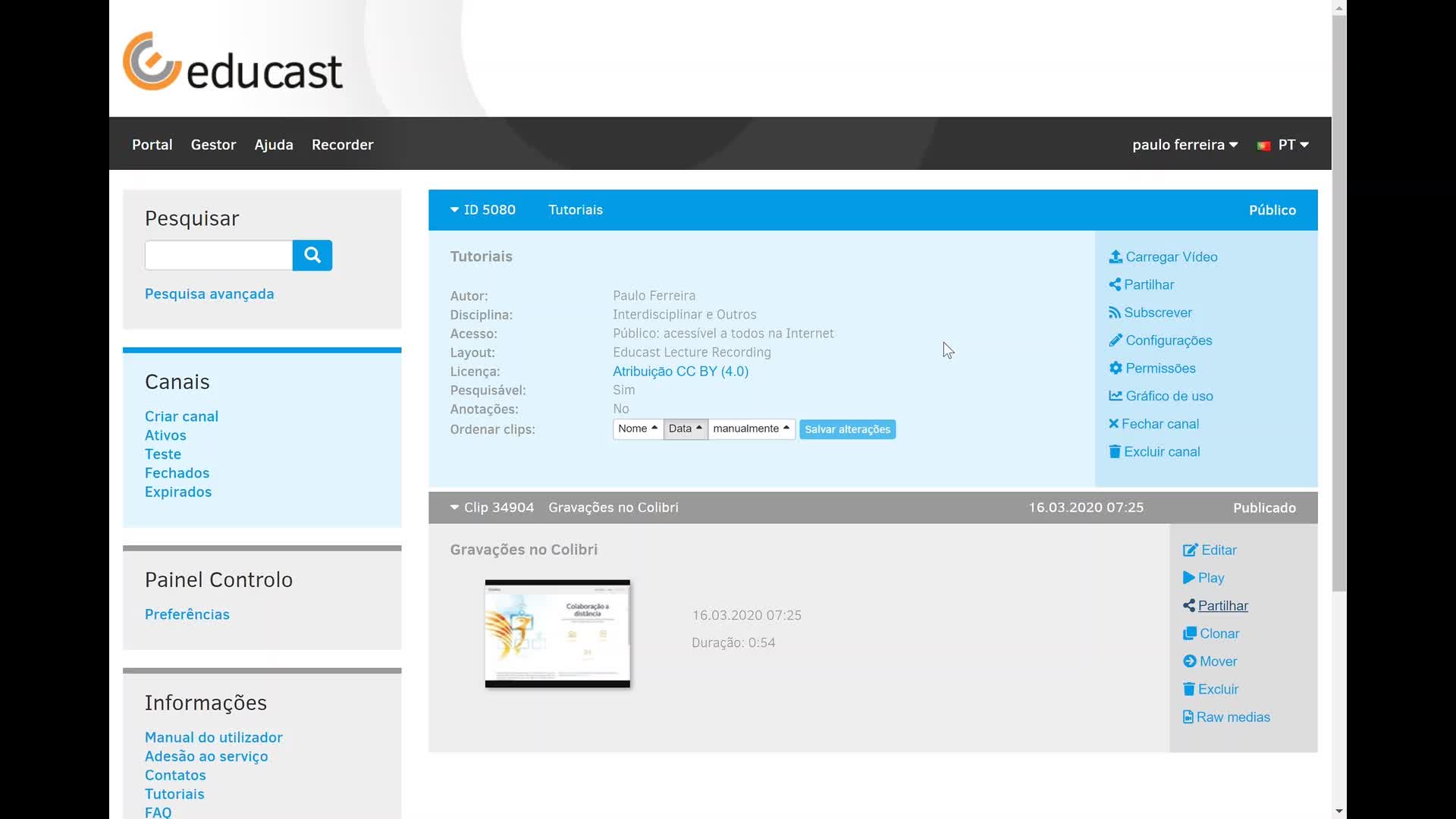 Educast - partilhar vídeo