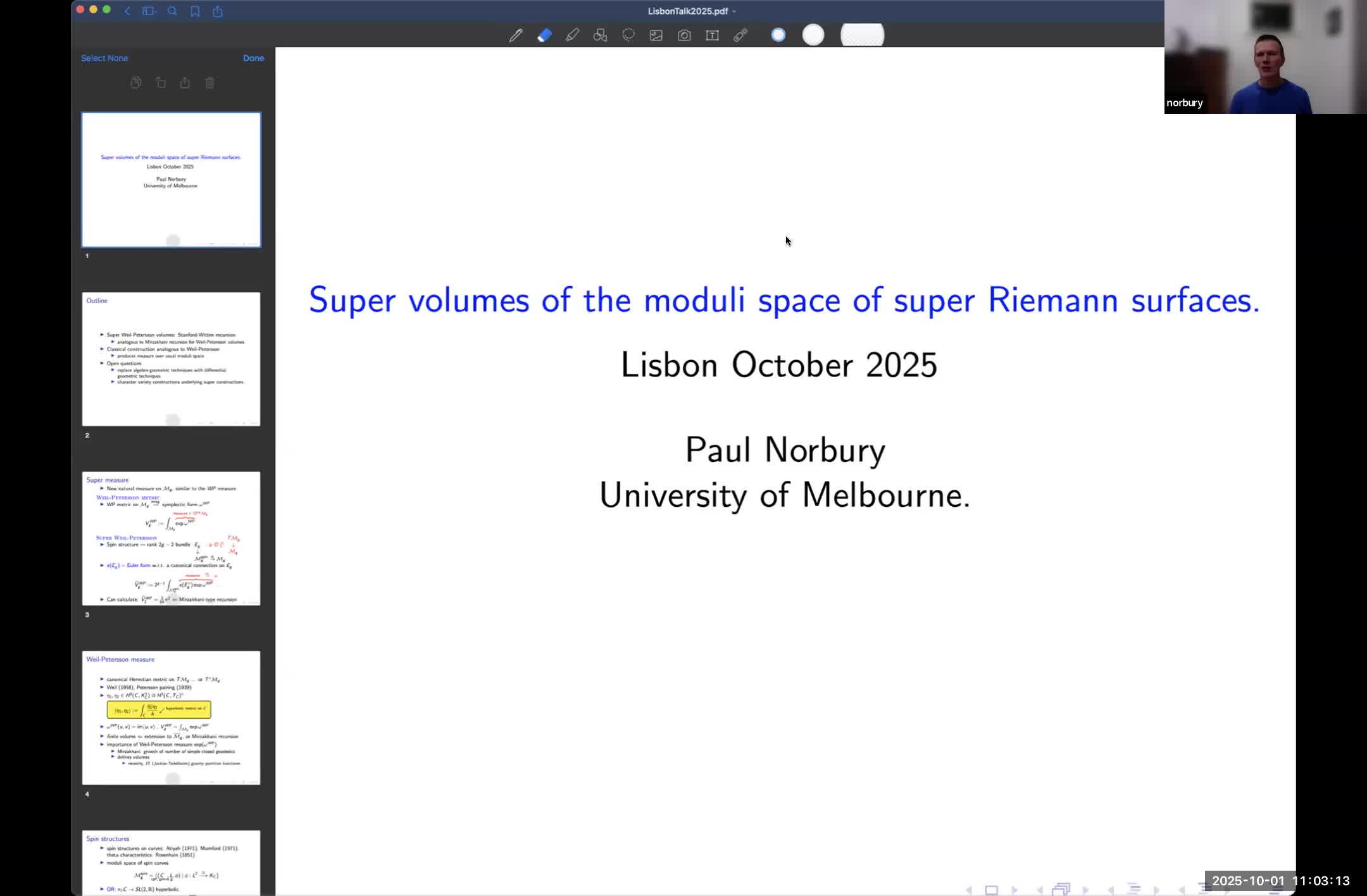  2025.10.01 Super volumes of the moduli space of super Riemann surfaces