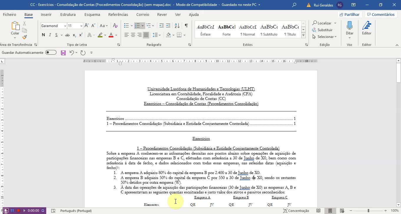 Resolução Exercício (CC - Procedimentos Consolidação)