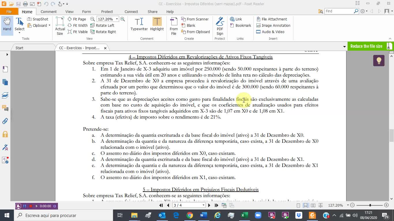 Resolução Exercício 4 (Impostos Diferidos)