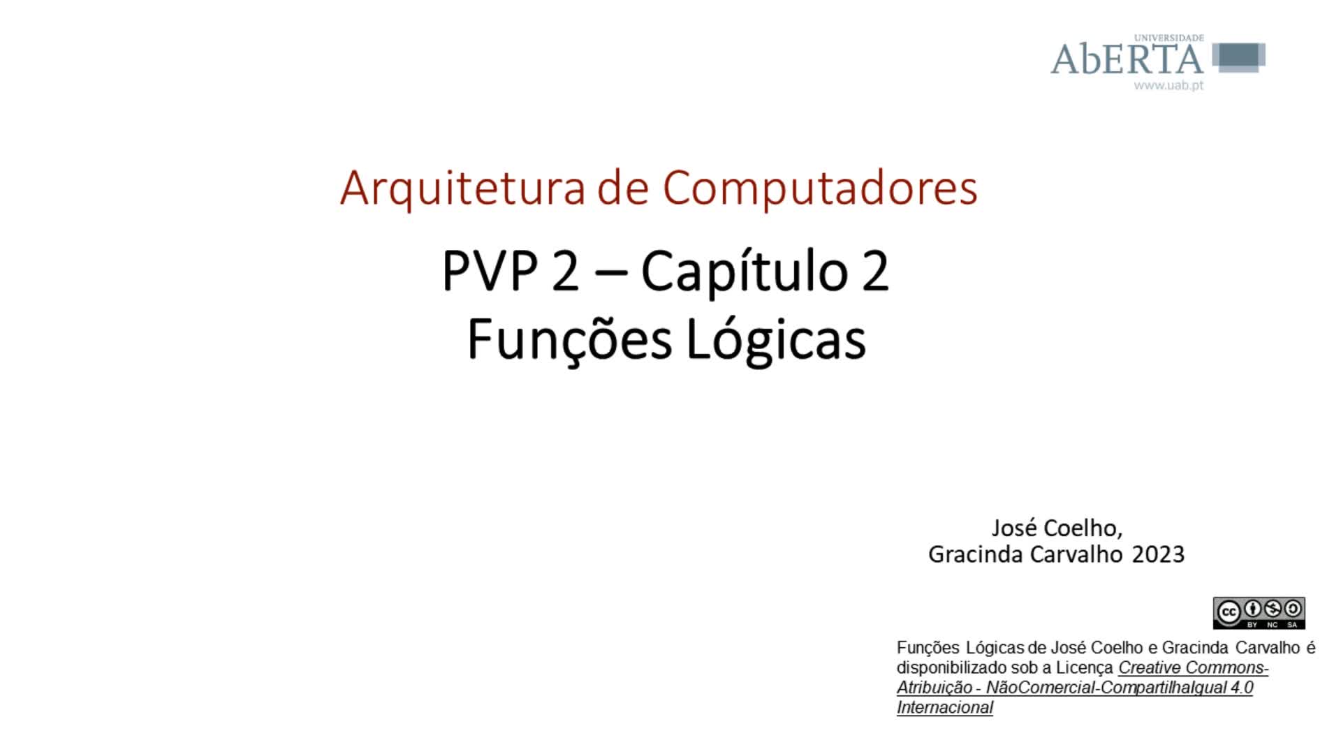  Arquitetura de Computadores. Capítulo 2 - Funções lógicas