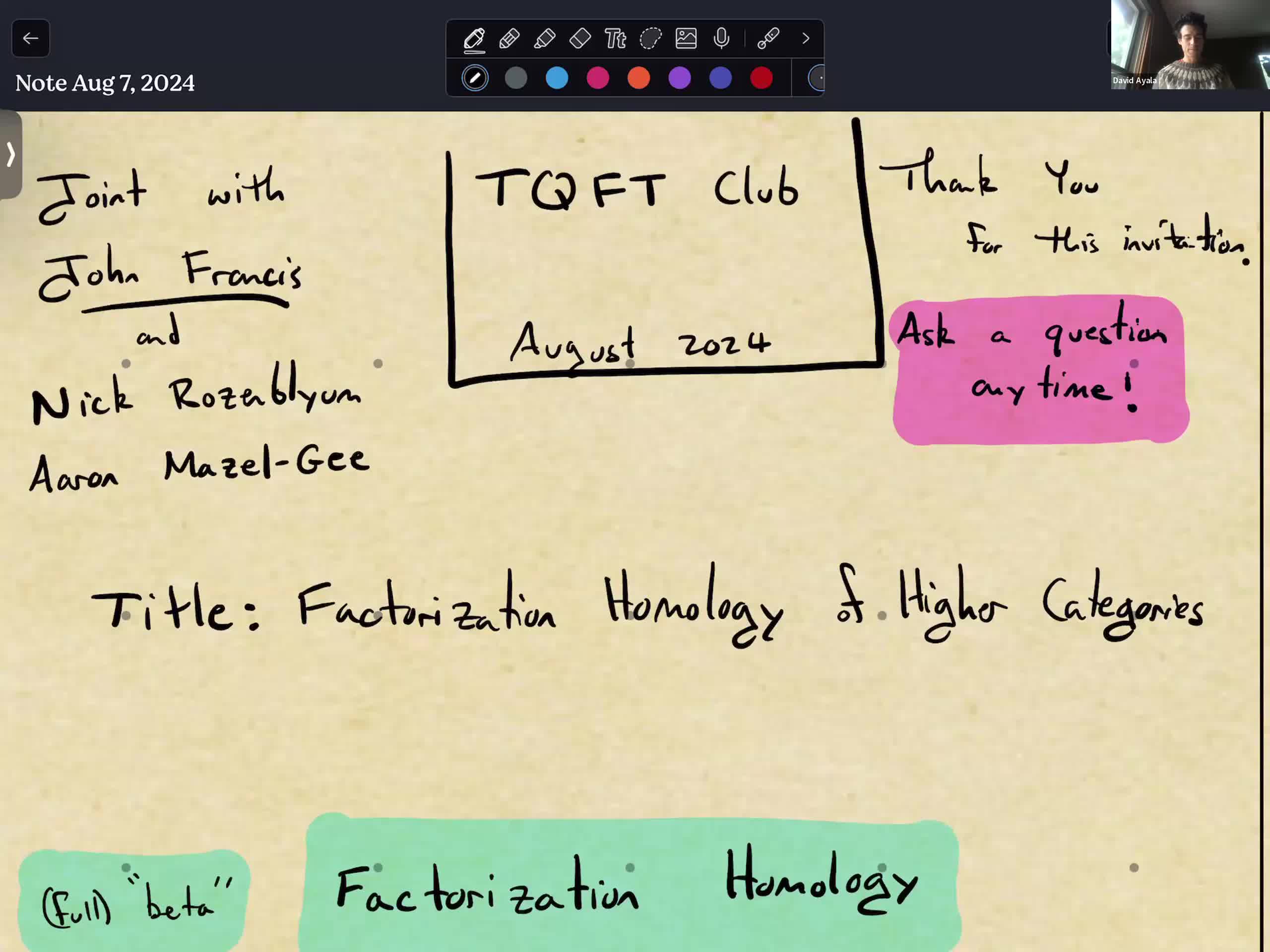  2024.08.07 Factorization homology of higher categories