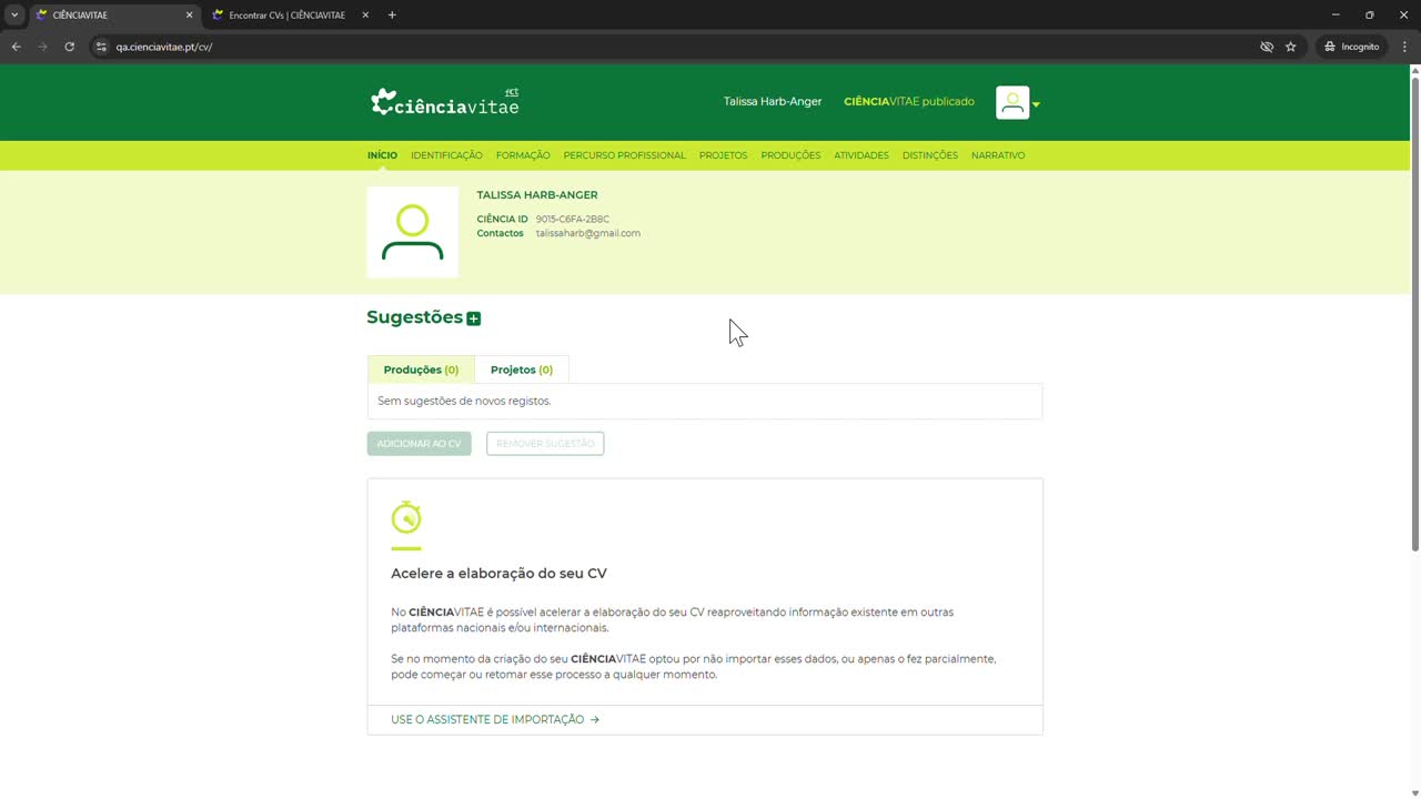  Como criar e gerir as versões do CV Narrativo 