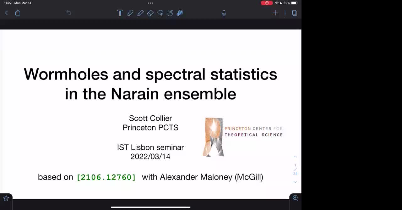 14.03.2022: Wormholes and Spectral Statistics in the Narain Ensemble
