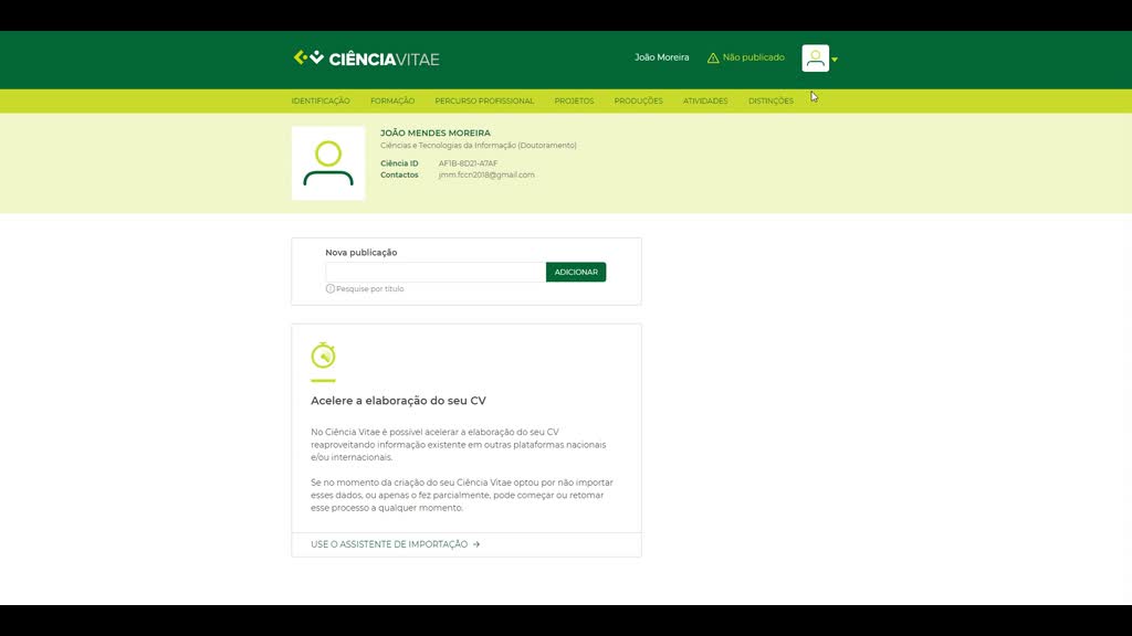 Sincronização com a conta ORCiD