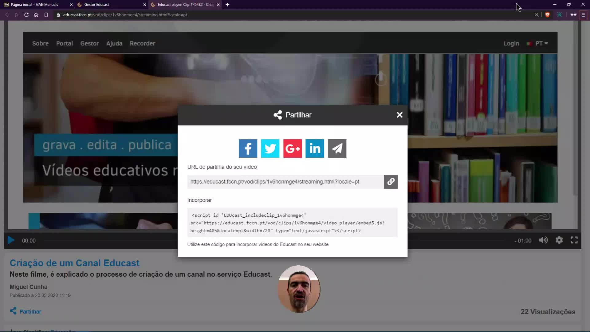 Partilhar Filme Educast na Blackboard