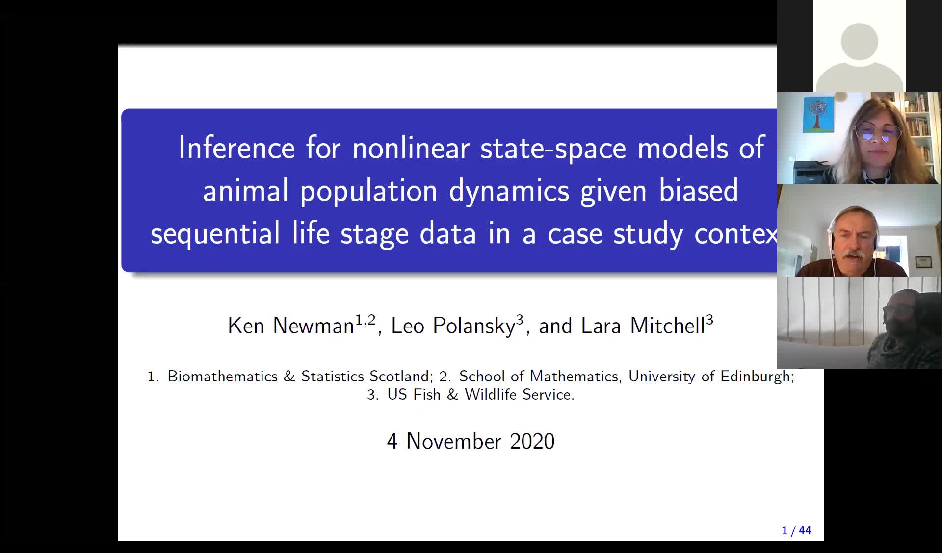 2020.11.04 Inference for nonlinear state-space models of animal population dynamics given biased sequential life stage data in a case study context