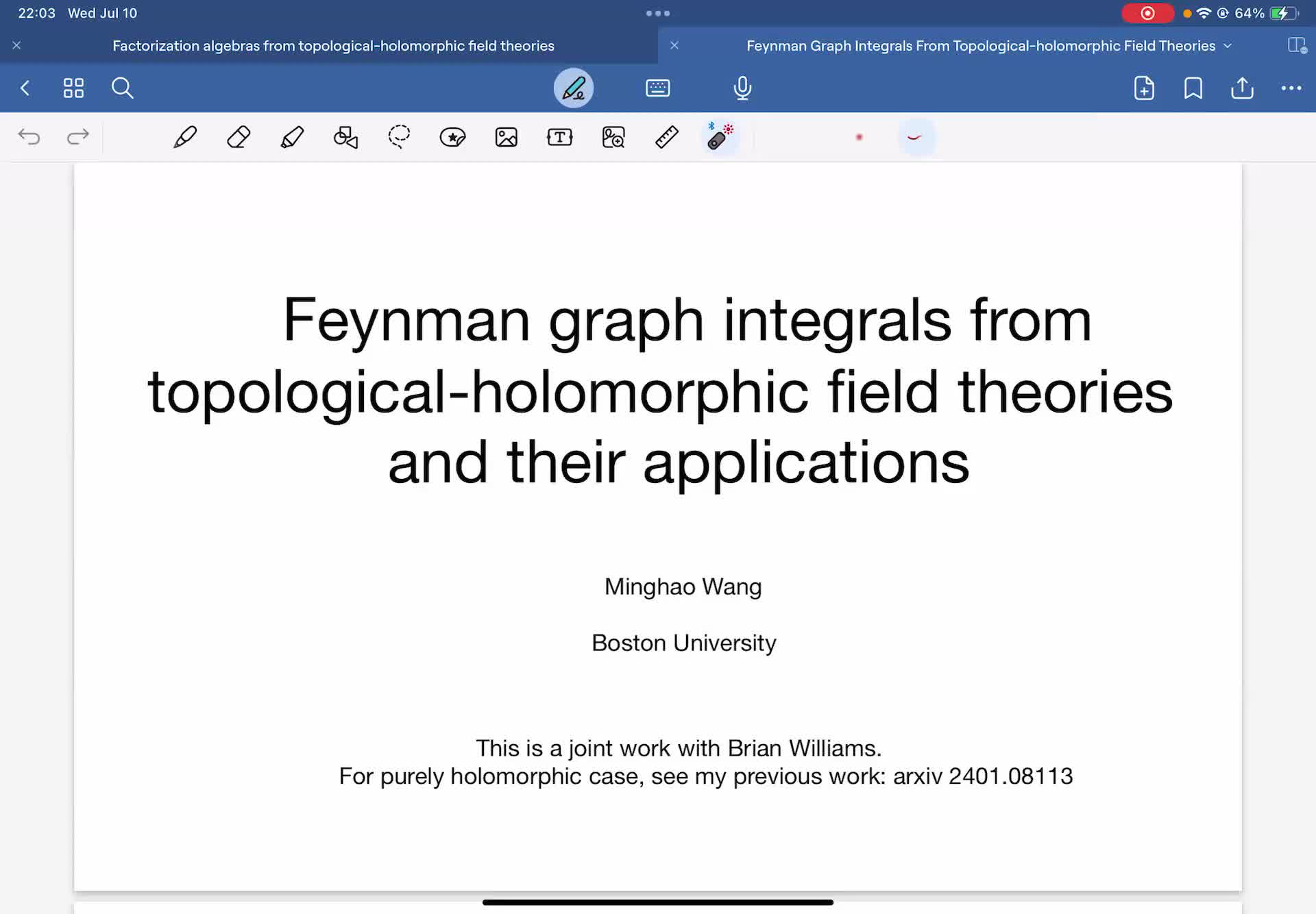  2024.07.10 Feynman graph integrals from topological-holomorphic theories and their applications