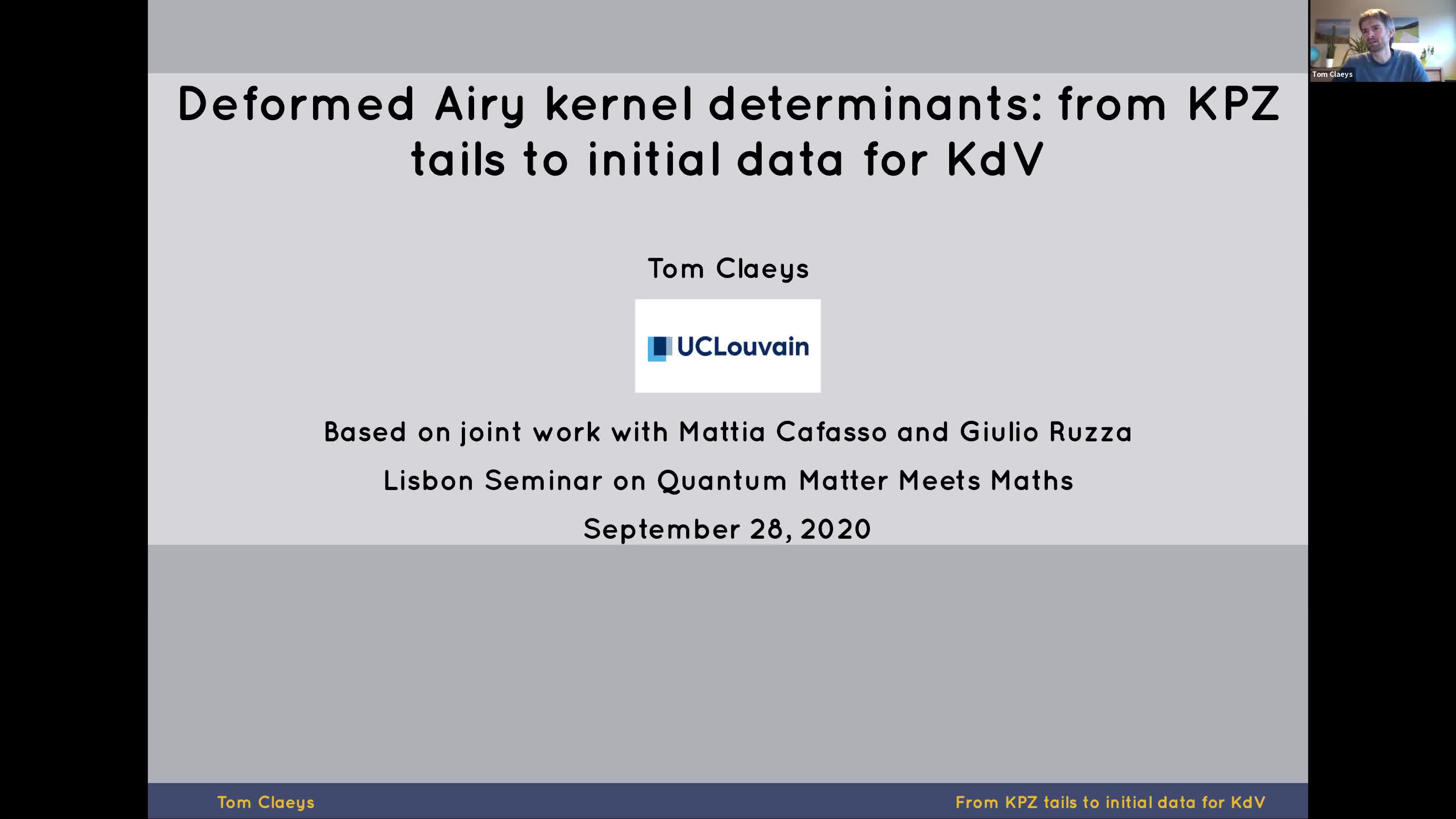 2020.09.28 Deformed Airy kernel determinants: from KPZ tails to initial data for KdV