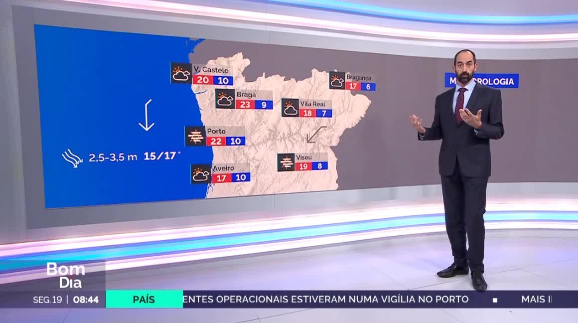  Previsão do estado do tempo, RTP1, 19-02-2024, IPMA. RTP, IPMA.