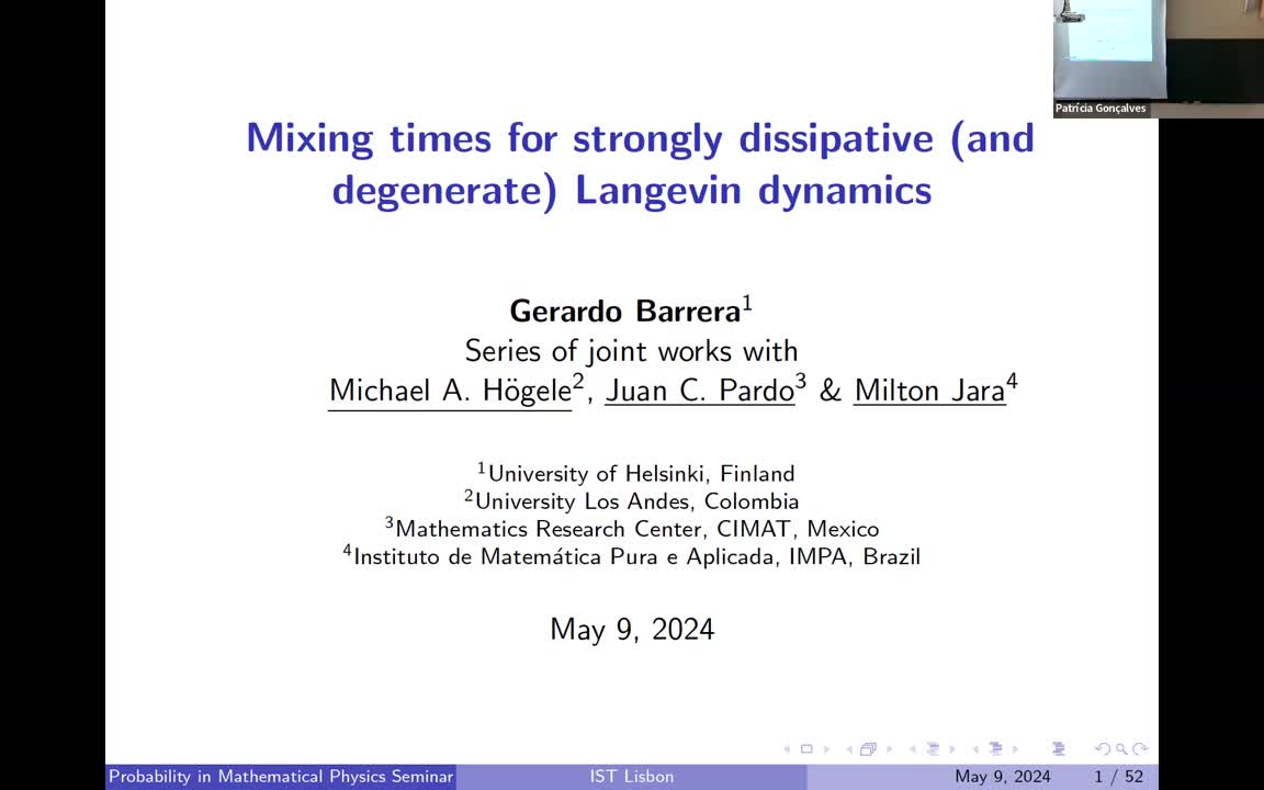  Mixing times for strongly dissipative (and degenerate) Langevin dynamics, Gerardo Barrera Vargas