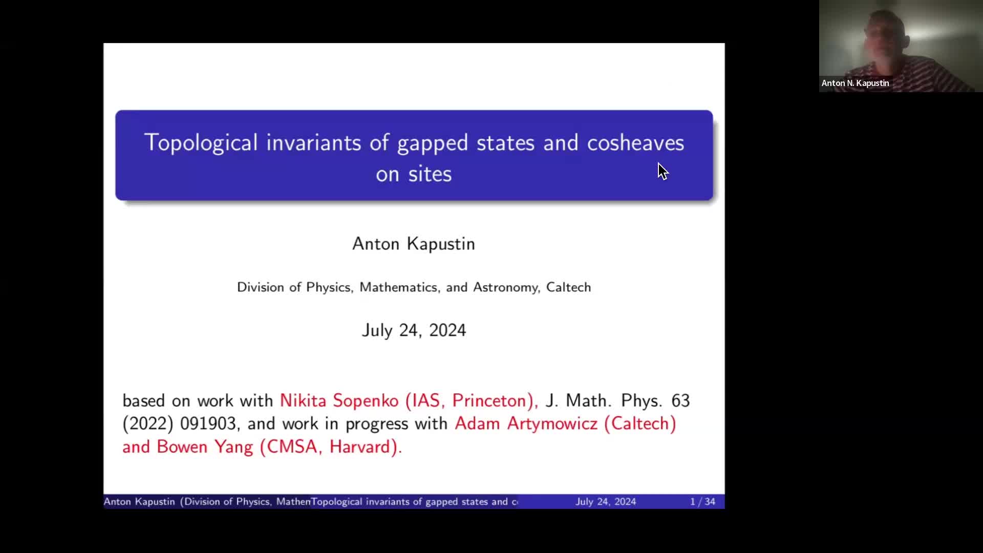  2024.07.24 Topological invariants of gapped states and cosheaves on sites