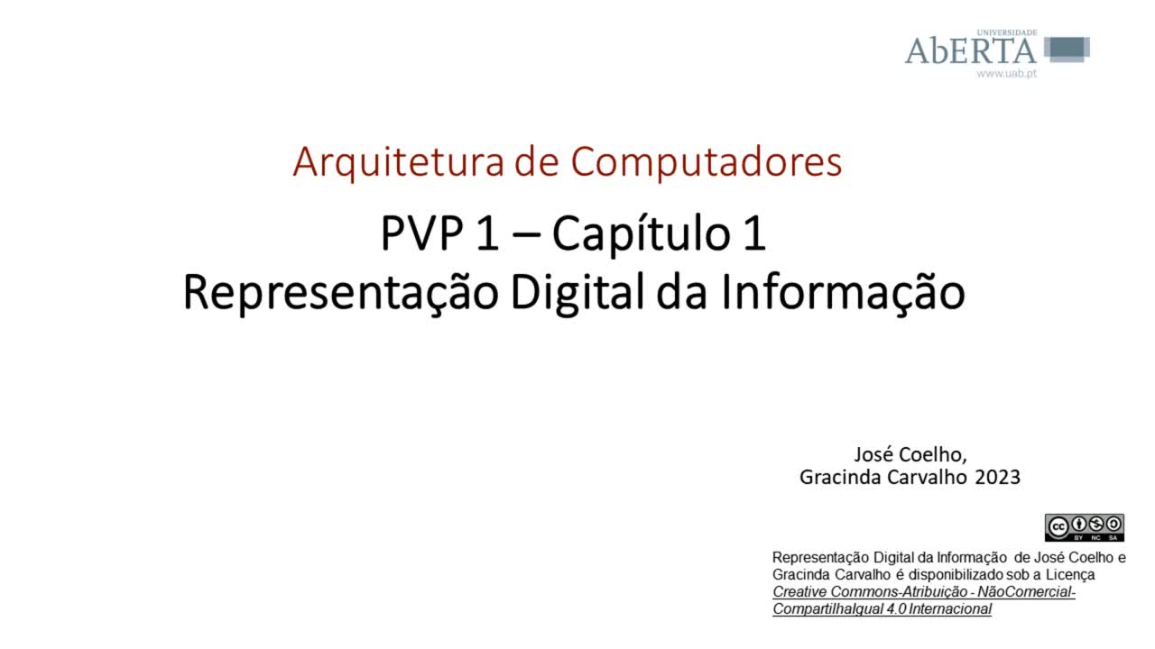  Arquitetura de Computadores. Capítulo 1 - Representação digital da informação