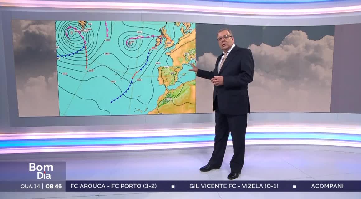  Previsão do estado do tempo, RTP1, 14-02-2024, IPMA. RTP, IPMA.