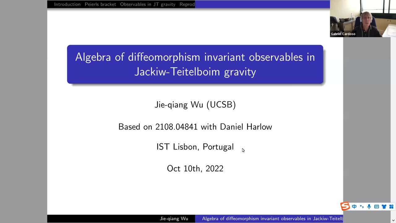 10.10.2022: Algebra of diffeomorphism invariant observables in Jackiw-Teitelboim gravity