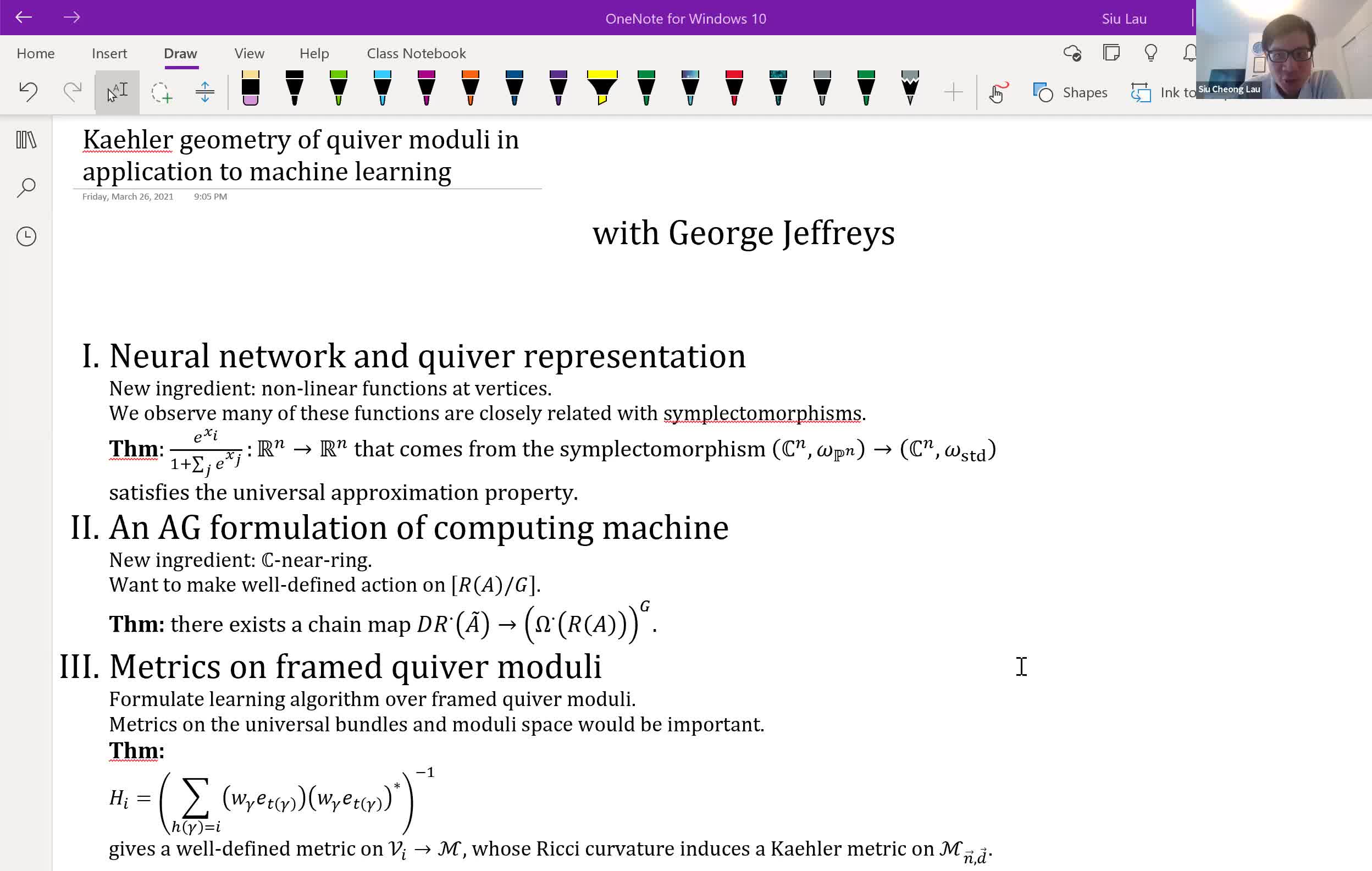  2021.07.06 Kaehler geometry of quiver moduli in application to machine learning